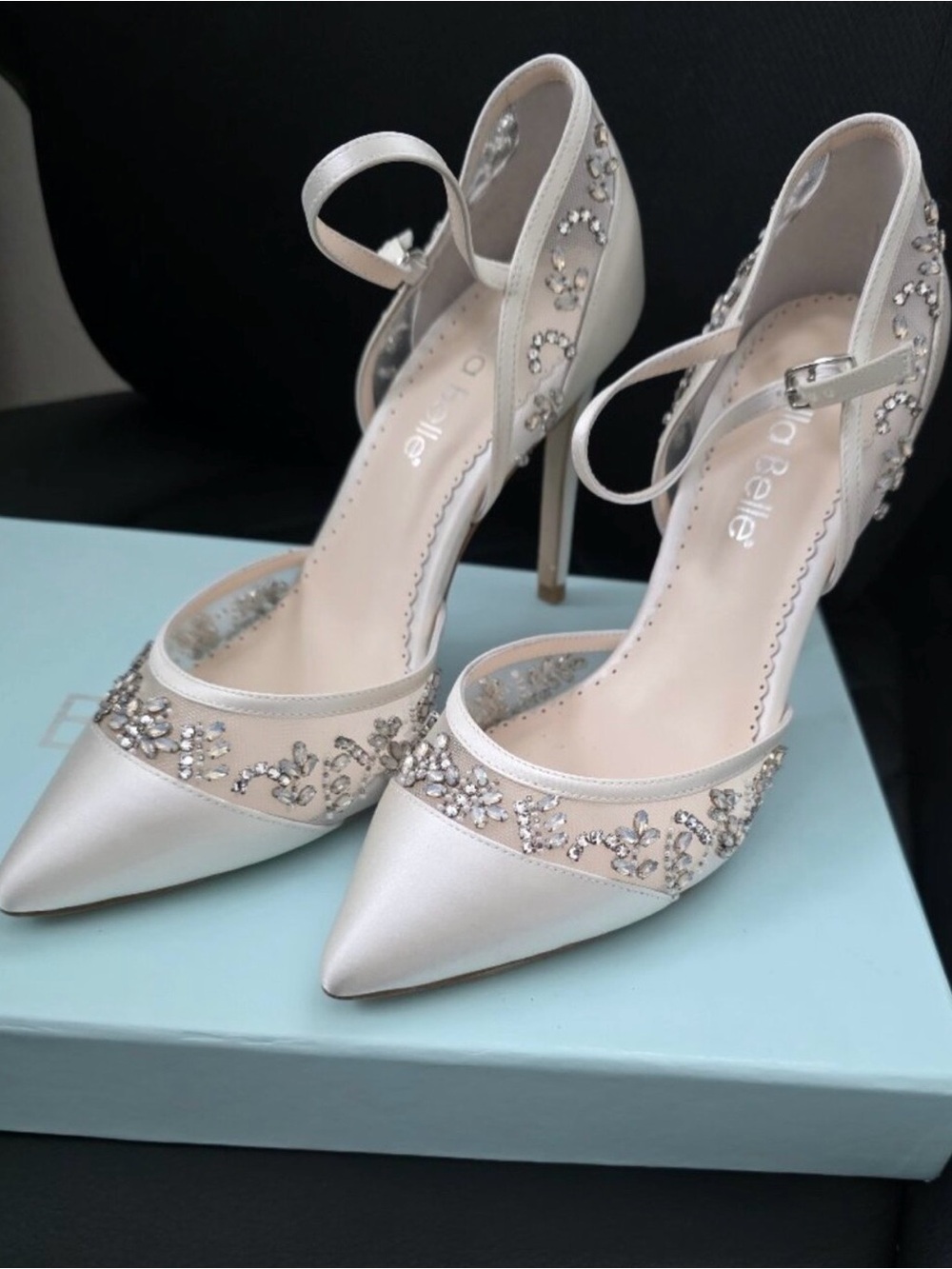 Bella Belle Emma Ivory Satin Crystal-Embellished Pointed Heels